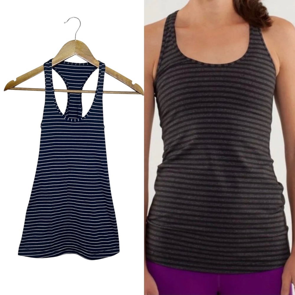 Lululemon Striped Racerback Cool Tank Top Gray Black 2 Gym Yoga